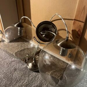 Modern Double Globe Pendant Light - Brushed Nickel with Clear Glass